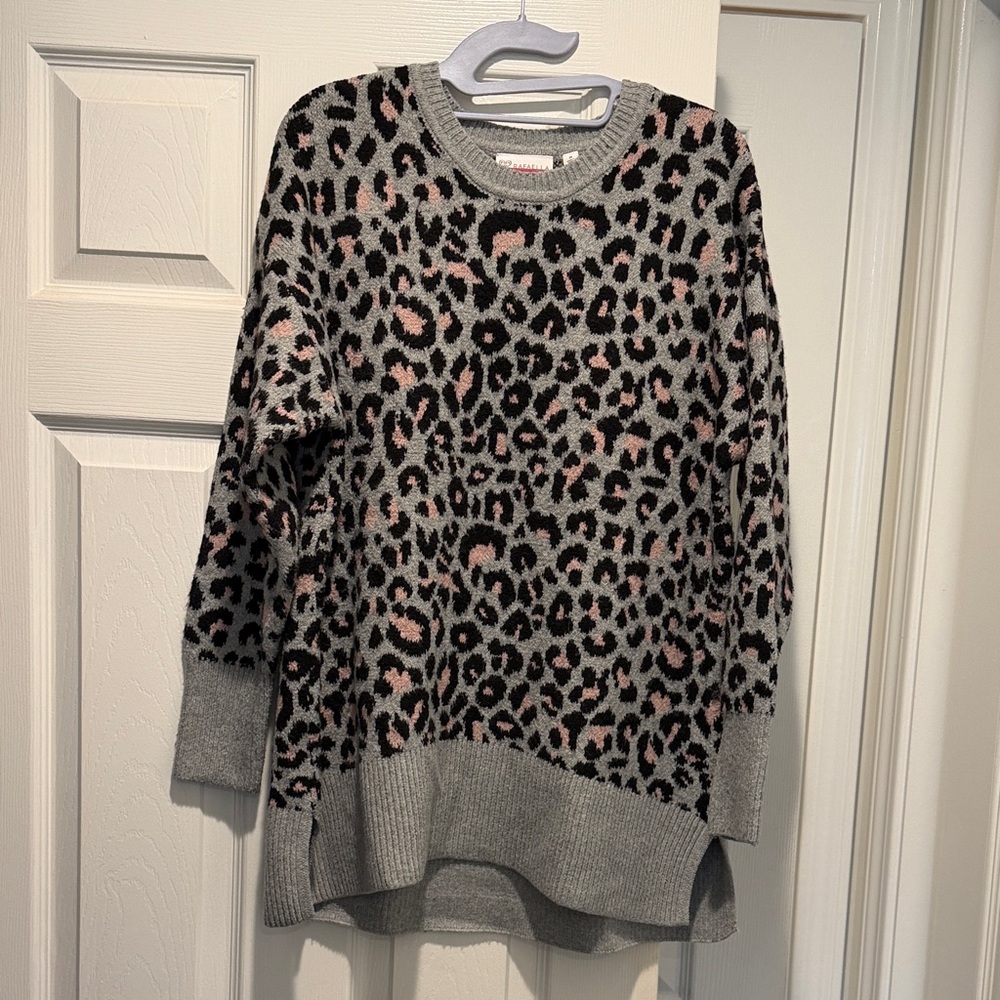 Rafaella Gray and Pink Leopard Print Sweater